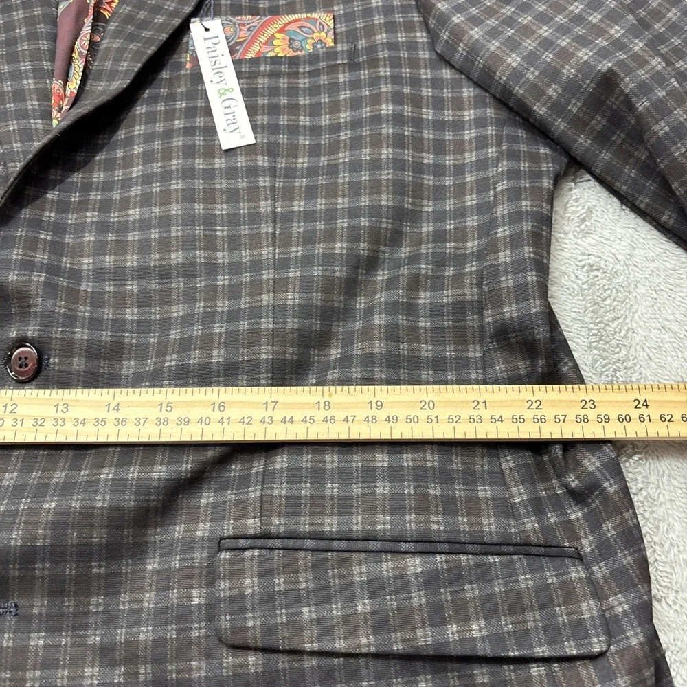 Paisley & Gray Mens Slim fit Sport Coat Blazer 50R Wine‎ Navy Check 5969J
